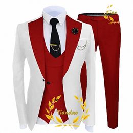 Costume pour hommes de mariage smoking 3 pièces ensemble veste blanche pantalon gilet marié formel fi blazer ensemble pour homme T69h #