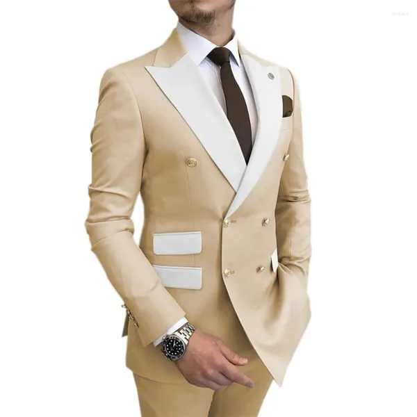 Trajes para hombre 07, traje de fiesta de boda champán, ropa informal de anfitrión, traje africano, esmoquin de ajuste Regular, conjuntos de 2 piezas, chaqueta y pantalones