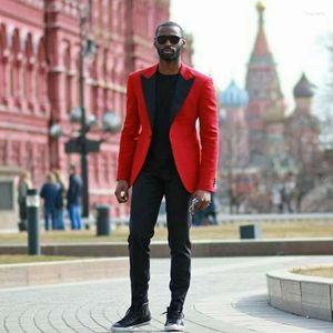 Herenpakken 1 PC Red Jacquard Mens Jacket Black Rapel Trajes de Nino Bruidegom Slim Men Wedding Suit voor Tuxedo Blazer Coat