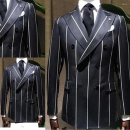 Costumes pour hommes 1 pièce Pinstripe Vestes à double boutonnage sur mesure Groom Wear Blazer Masculino Tuxedos de mariage Peaked Lapel Coat 2022