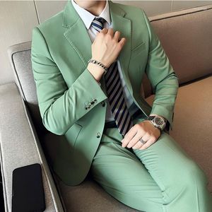 Herenpakken 10 kleuren herenpak jasje met broek formeel slanke fit zakelijk werk trouwstadium smoking mode mode mannen sociale 2 stuks