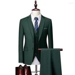 Herenpakken 12 kleuren (jassen Vestbroeken) Mode mannen Hoogwaardige Pure Cotton Business Blazers /Male slanke 3 -delige pak /bruidegom Jurk Tuxedo