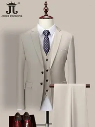 Costumes pour hommes 14 couleurs M-6XL (veste gilet pantalon) marque haut de gamme costume d'affaires formel trois pièces robe de mariée marié solide