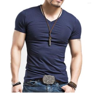 Costumes pour hommes 144749 marque Nieuwe V Kraag Mannen T-shirt Korte Mouw Heren demi Lycra Katoen homme Voor Kleding