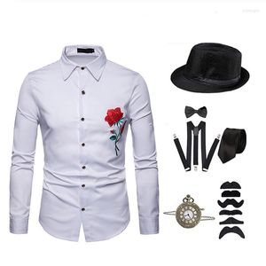 Trajes de hombre 1920s Camisas de hombre Conjunto de fiesta de carnaval vintage Camisa con accesorios Sombrero Fedora Gatsby Gang Reloj de bolsillo Humo