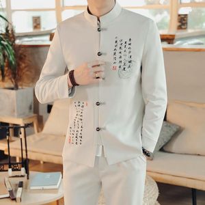 Costumes masculins 2 Piece / 2022 Fashion Fashion's Men's Men's Casual Boutique Stand Collar Chinese Linen Suit Veste Pantalon
