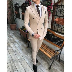 Herenpakken 2 stuks Double Breasted Regular Fit Notch Revers Solid Prom Tuxedos Wedding (Blazer + Pants) X0909