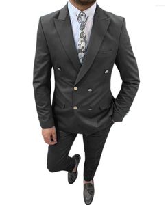 Trajes para hombre 2 piezas para hombre Slim Fit negocios gris clásico doble botonadura novio Tweed lana esmoquin para boda de noche (pantalones blazer)