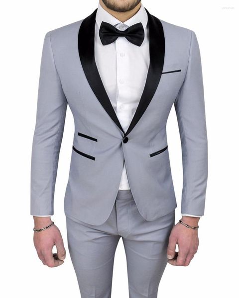 Trajes de hombre 2 piezas Terno Masculino boda a medida para hombres gris claro padrino novio esmoquin chaqueta de graduación pantalones corbata