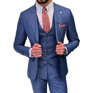 Costumes masculins 2022 Bleu 3 pi￨ces Dernier style Homme Design Business Blazer Pantmand Stripe Men Slim Fit Jacket Pantal
