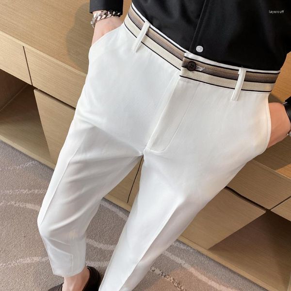 Trajes para hombre 2022, pantalones de vestir de negocios para hombre, traje ajustado informal en blanco y negro hasta el tobillo, pantalones de boda Social para oficina, traje para hombre