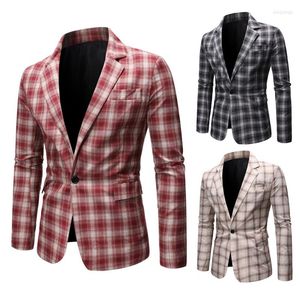 Costumes pour hommes 2022 Mode européenne et américaine pour hommes Plaid Petit costume Une rangée Un bouton Veste décontractée