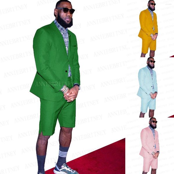 Trajes de hombre 2022 Últimos diseños Traje de hombre de verano verde con pantalones cortos 2 piezas Custom Slim Fit Casual Grey Dinner Dress Tuxedo Blazer Pants Set