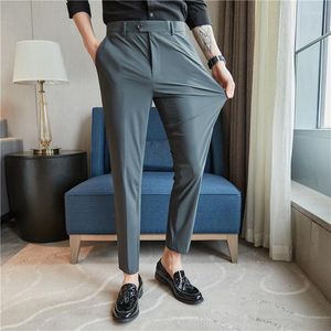 Trajes para hombre 2022, tela de seda helada a la moda para hombre, pantalones informales de alta calidad, traje Formal de negocios de algodón, pantalones ajustados de alta elasticidad