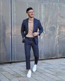 Trajes de hombre 2022, esmoquin para novio para hombre, traje de boda a rayas con solapa en pico para hombre, traje de hombre hecho a medida, ropa de fiesta, 2 piezas