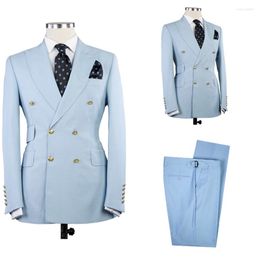 Trajes para hombres 2022 Spring Sky Blue Men Fit Slim 2 Piece/Doble-Breasted Blazer Mens Clothing/Wedding Groom Disfraz Homme/Masculino Suministro