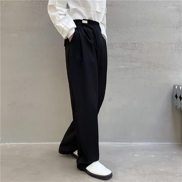 Trajes de hombre 2022 pantalones de traje de primavera para hombre de moda de pierna ancha suelta lado elástico recto negro blanco pantalones para