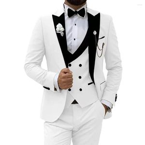 Costumes pour hommes, 3 pièces, coupe cintrée, blanc, formel, Business, mariage, bal, smoking, Double boutonnage, gilet, ensemble pantalon, Blazer, nouvelle collection 2023