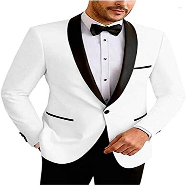 Costumes pour hommes 2023 arrivée noir col châle hommes ivoire 2 pièces coupe ajustée sur mesure un bouton marié mariage Tuxedos Blazer