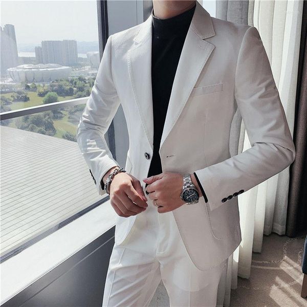 Costumes pour hommes 2023 arrivée hommes deux pièces ensemble Blazer veste homme costume de mariage mode Slim Fit couleur unie confortable affaires H211