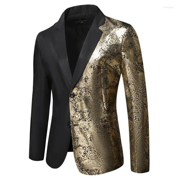 Trajes para hombres 2023 Otoño Casual Dos botones Color a juego Blazer dorado Moda Costura Paisley Blazers