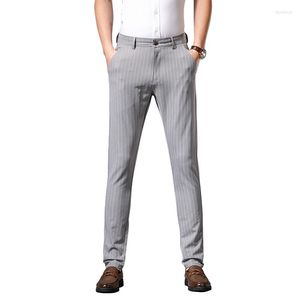 Herenpakken 2023 herfst heren bamboe vezel casual broek klassieke stijl zakelijke mode grijs stretch katoenen broek mannelijk merk kleding