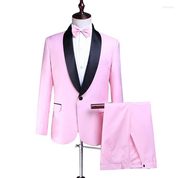 Trajes para hombres 2023 Otoño Rosa 3 piezas Trajes de traje de novio con cuello de solapa para hombres (chaqueta pantalones pajarita)