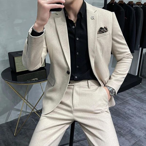 Trajes para hombre 2023 Otoño/Invierno estilo británico conjunto de rayas de lana gruesa para vestido de novio de negocios Oficina Casual (pantalones de chaqueta)