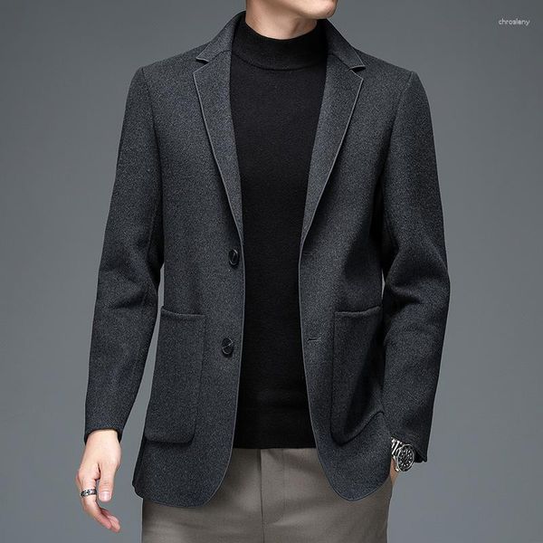 Trajes para hombres 2023 Otoño Invierno Hombres Cashmere Blazer Gris Negro Noched Collar Diseño Chaqueta Traje Masculino Cálido Trajes Suaves Ropa Casual de Negocios