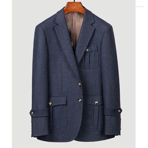 Herenpakken 2023 Autumn Winter Men Fashion Mode Long Sleeve Blazer Jackets Business Casual Wool Coats Male Slim Fit I428