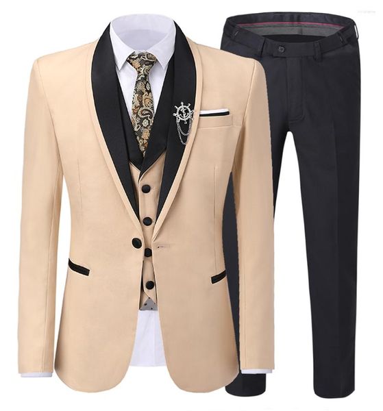 Costumes pour hommes 2023 Beige décontracté hommes 3 pièces luxueux mode hommes coupe ajustée (blazer pantalon gilet)