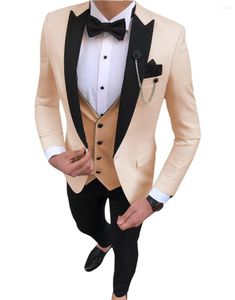 Herenpakken 2023 Beige Men Pak 3 -delige Slim Fit Casual Black Rapel Bruidy Tuxedos For Wedding (Jacket Vest Pants) Kostuum Homme