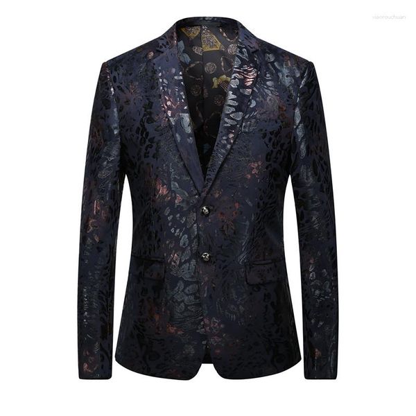 Trajes de hombre 2023 negro azul bronceado estampado Blazer hombres traje de un solo botón chaqueta boda fiesta escenario traje Homme S-5XL