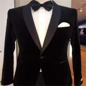 Trajes de hombre 2023 cuello chal negro un botón traje de hombre moda esmoquin Slim banquete 2 piezas (pantalones superiores pañuelo pajarita)