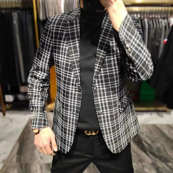 Costumes pour hommes 2023 Blazer Plaid Mens Formel Bureau d'affaires Costume marié robe de mariée fête scène hôte hommes style coréen mâle smoking L116