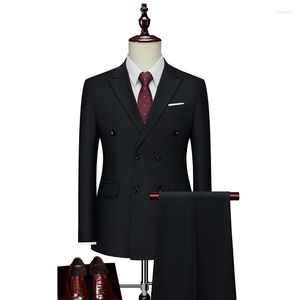 Costumes pour hommes 2023 Boutique (Blazer Pants) Hommes d'affaires Slim Casual Double boutonnage Mode Gentleman Style britannique Costume de mariage 2 pièces