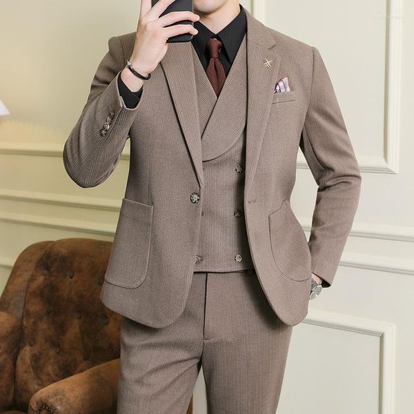 Trajes para hombre 2023-Boutique (Blazer chaleco pantalones) moda negocios Formal tendencia británica Caballero Slim Casual boda 3 piezas