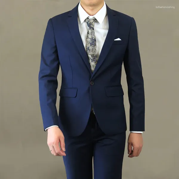 Trajes para hombre 2023 Boutique Business Color sólido pantalones de azafata de boda/vestido de noche masculino Blazers chaqueta pantalones 2 uds conjunto