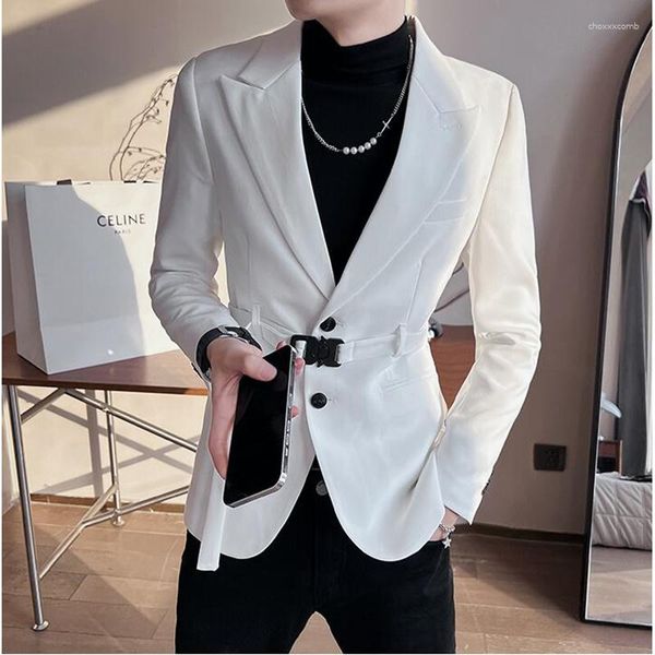 Costumes pour hommes 2023 Boucle Ceinture Simple Boutonnage Discothèque Punk Blazer Hombre Hommes Veste Costumes de scène Chanteurs Mâle Terno Masculino