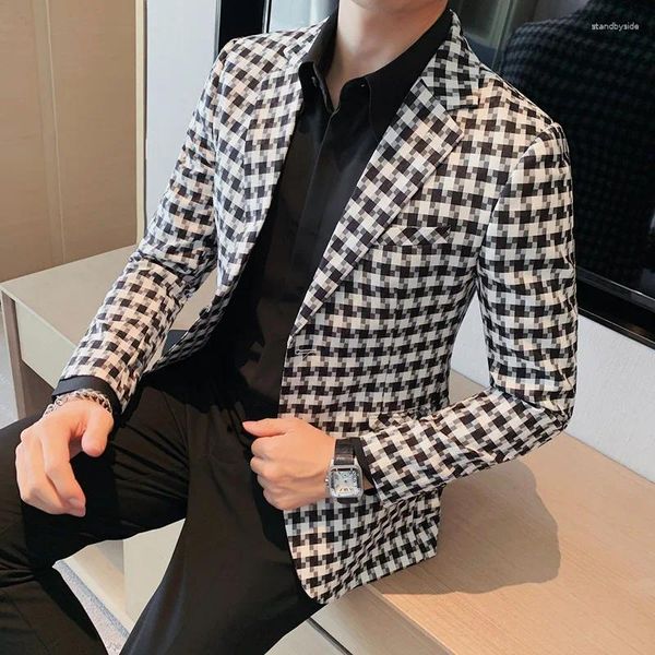 Trajes para hombres 2023 Blazer informal de estilo británico de negocios Slim Thousand Bird Plaid Temperamento con un solo botón