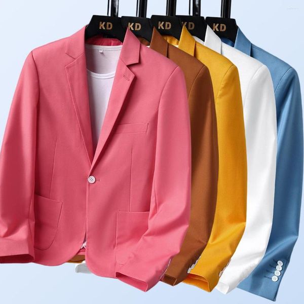 Trajes para hombre 2023, chaqueta de traje informal con corte ajustado y diseño de un solo botón, Blazers rosas para hombre, chaqueta elegante y elegante