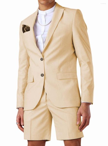 Costumes pour hommes 2023 Champagne pantalon court pour hommes décontracté été 2 pièces smoking marié plage robe de mariée (pantalon blazer)