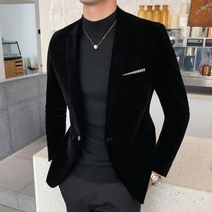 Trajes para hombre, ropa 2023, traje de terciopelo dorado para hombre, Blazers de negocios ajustados de alta calidad, vestido de boda para novio, chaqueta para hombre