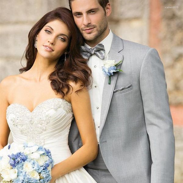 Trajes de hombre 2023 personalizado un botón novio boda esmoquin traje elegante gris claro hombres cena fiesta hombres desgaste de graduación (chaqueta pantalones arco)