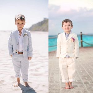 Costumes pour hommes 2023 Costume d'été personnalisé en lin pour garçon 2 pièces plage mariage fleur bleu ciel tenue de marié décontracté Costume de vacances fait