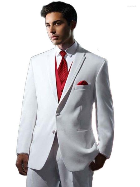 Costumes pour hommes 2023 Tuxedos personnalisés 3pcs Blanc Hommes Mariage sur mesure Blazer Pantalon Slim Fit Groom Man Costumes (Veste Pantalon Rouge Gilet Cravate)