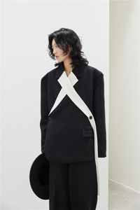 Herenpakken 2023 Design Heren Casual Blazer Jacket Zwart Wit Cross Rapels Onregelmatige Deconstructiepak Liefhebbers Kleding M-XL