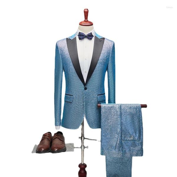 Costumes pour hommes 2023 conception Slim bouton costume couleur Pure robe Blazer hôte spectacle veste manteau pantalon hommes formel marié