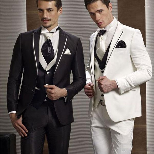 Costumes pour hommes 2023 Est Robe de mariée blanche Tuxedo Groom Wear Noir Revers Groomsmen Costume Blazer 3 pièces Ensemble