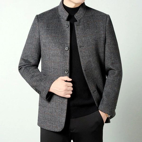 Trajes para hombres 2023- Moda Negocios Caballero Estilo inglés Tendencia de lana Casual Color sólido Guapo Slim Wedding Stand Collar Blazer